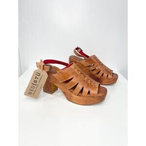 Bed Stu Fontella Heeled Leather Sandal Tan Rustic Slingback Clog NWT 9